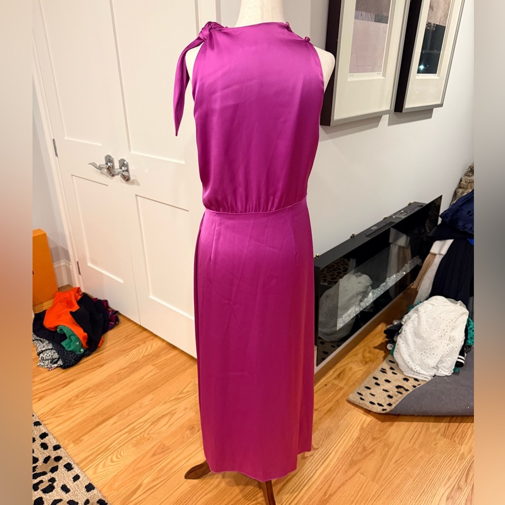 Nanushka Satin Knot-Waist Midi Dress in Fuchsia - Picture 10 of 13